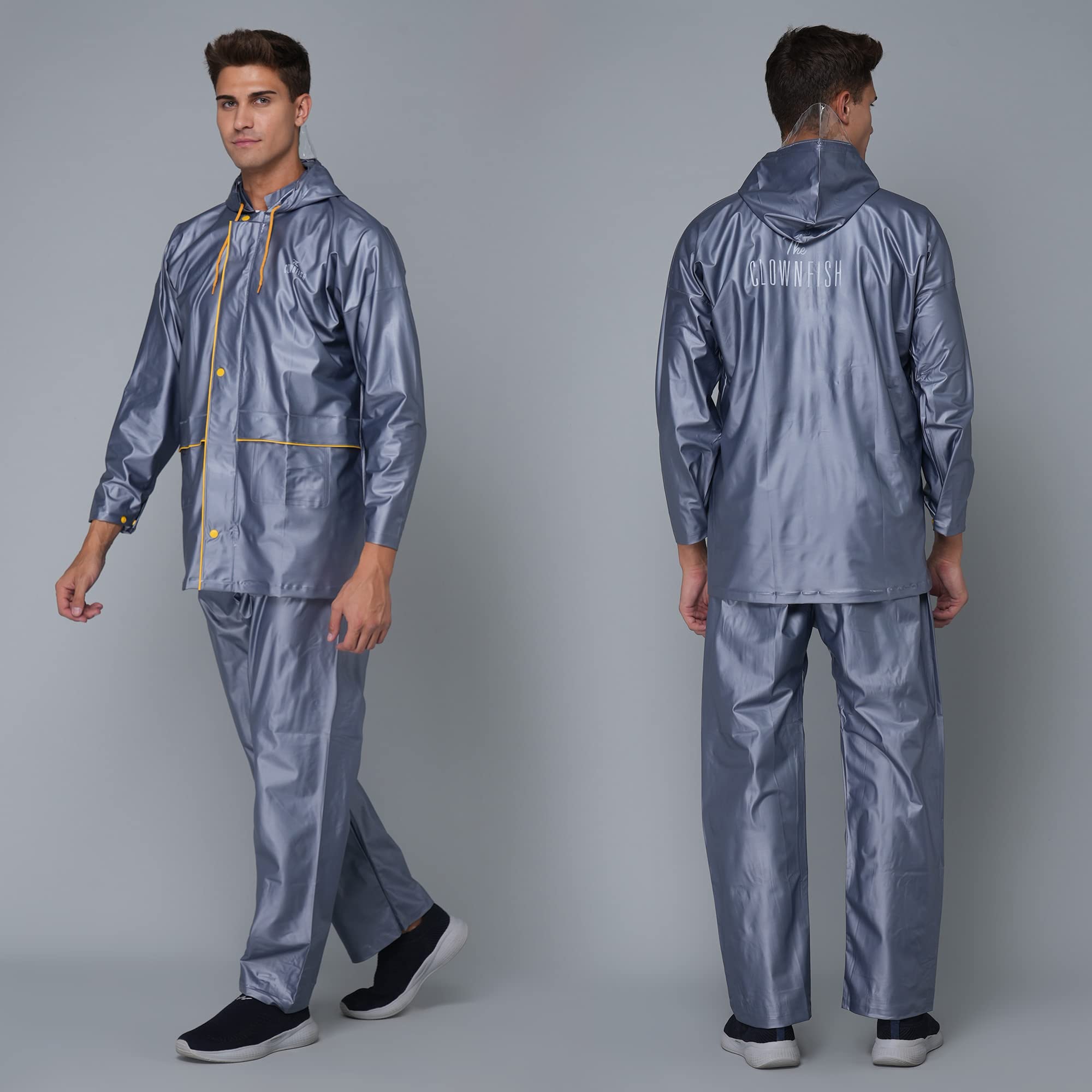 THE CLOWNFISH Rain Coat for Men Waterproof for Bike with Hood Raincoat for Men & Women. Samson Pro Series (Grey, X-Large)