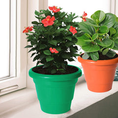 Kuber Industries Solid 2 Layered Plastic Flower Pot|Gamla for Home Decor,Nursery,Balcony,Garden,6"x5",Pack of 3 (Blue & Orange & Green)