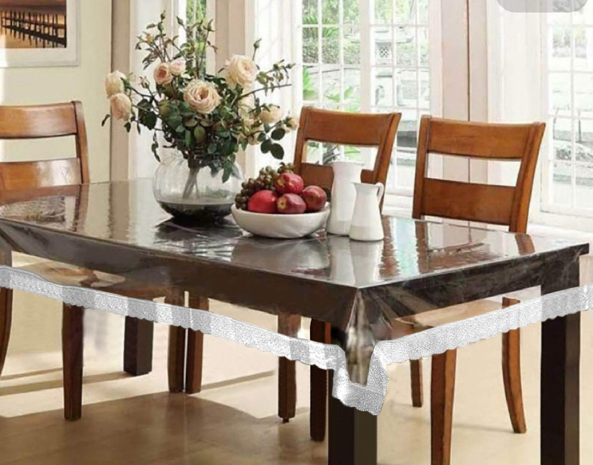 Kuber Industries PVC Bordered Rectangular 6 Seater Dining Table Cover - White, Transparent (CTCOMPST03)