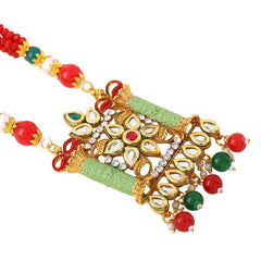 Yellow Chimes Jewellery Set For Women Long Kundan Beaded Charm Attached Necklace Set With Earrings For Women and Girls