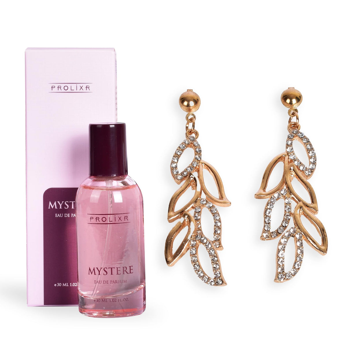 Gleevers Scented Glamour Gift for Women |Gift Box pack of 2 with Mystere Perfume (30 ml) and Crystal Drop Earring | Birthday Gift, Anniversary Gift, Valentine Gift, Secret Santa Gifts