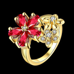 Yellow Chimes Rings for Women Floral Shaped Ring AAA Swiss Zircon Studded Gold Plated Red Adjustable Ring for Women and Girls.