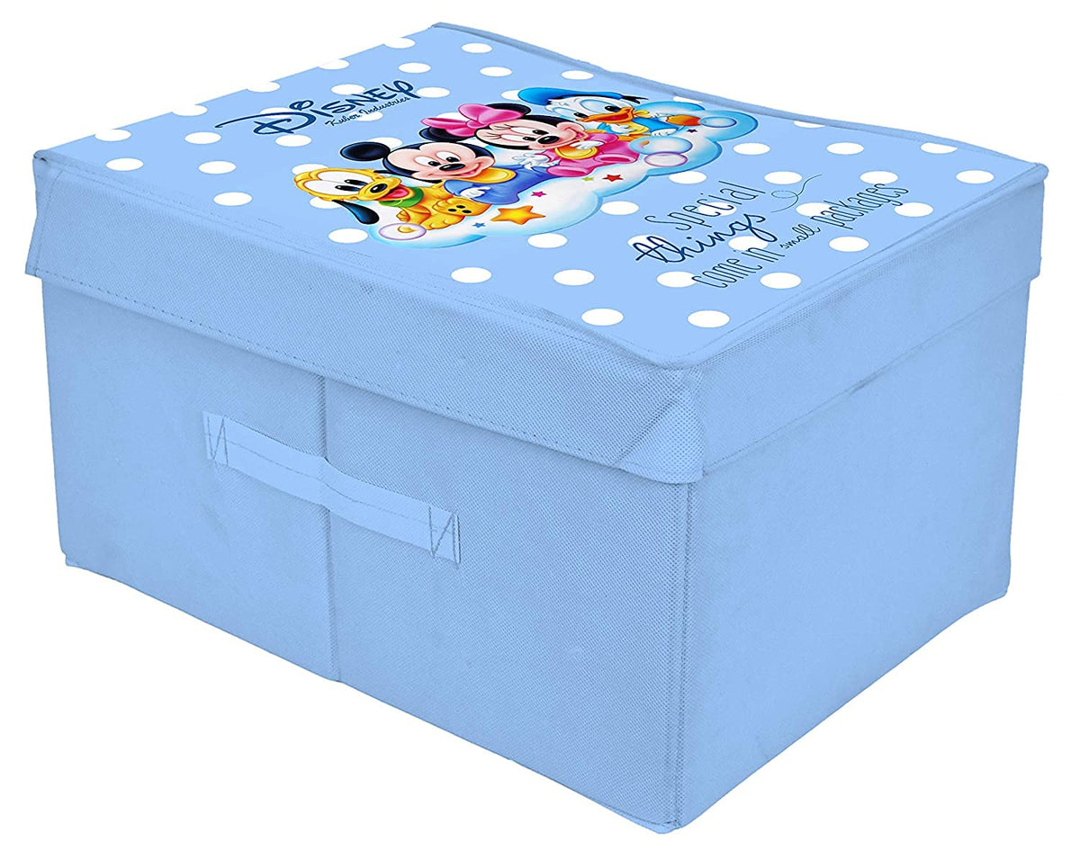 Kuber Industries Disney Kids Team Mickey Print Non Woven Fabric Storage Box|Wardrobe Organiser with Lid & Handles|Extra Large 46 x 35 x 27 CM (Royal Blue)- KUBMART16321