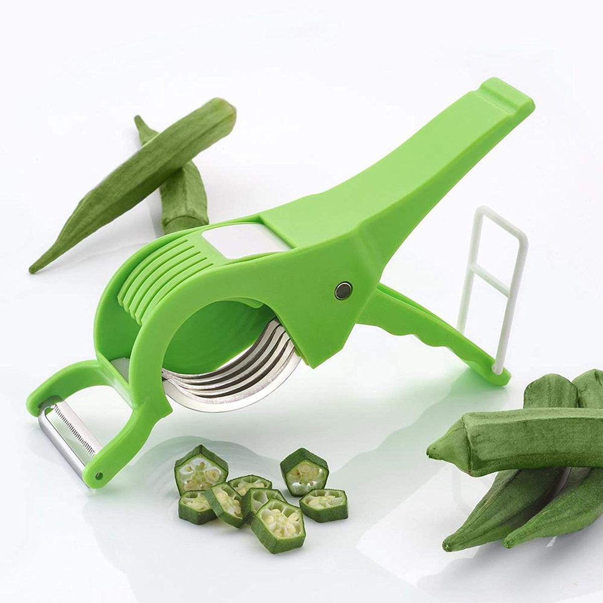 Kuber Industries Plastic 2 in 1 Vegetable & Fruit Multi Cutter & Cutter Sharp Stainless Steel 5 Blade Vegetable Cutter with Peeler (Multi)-CTKTC042601