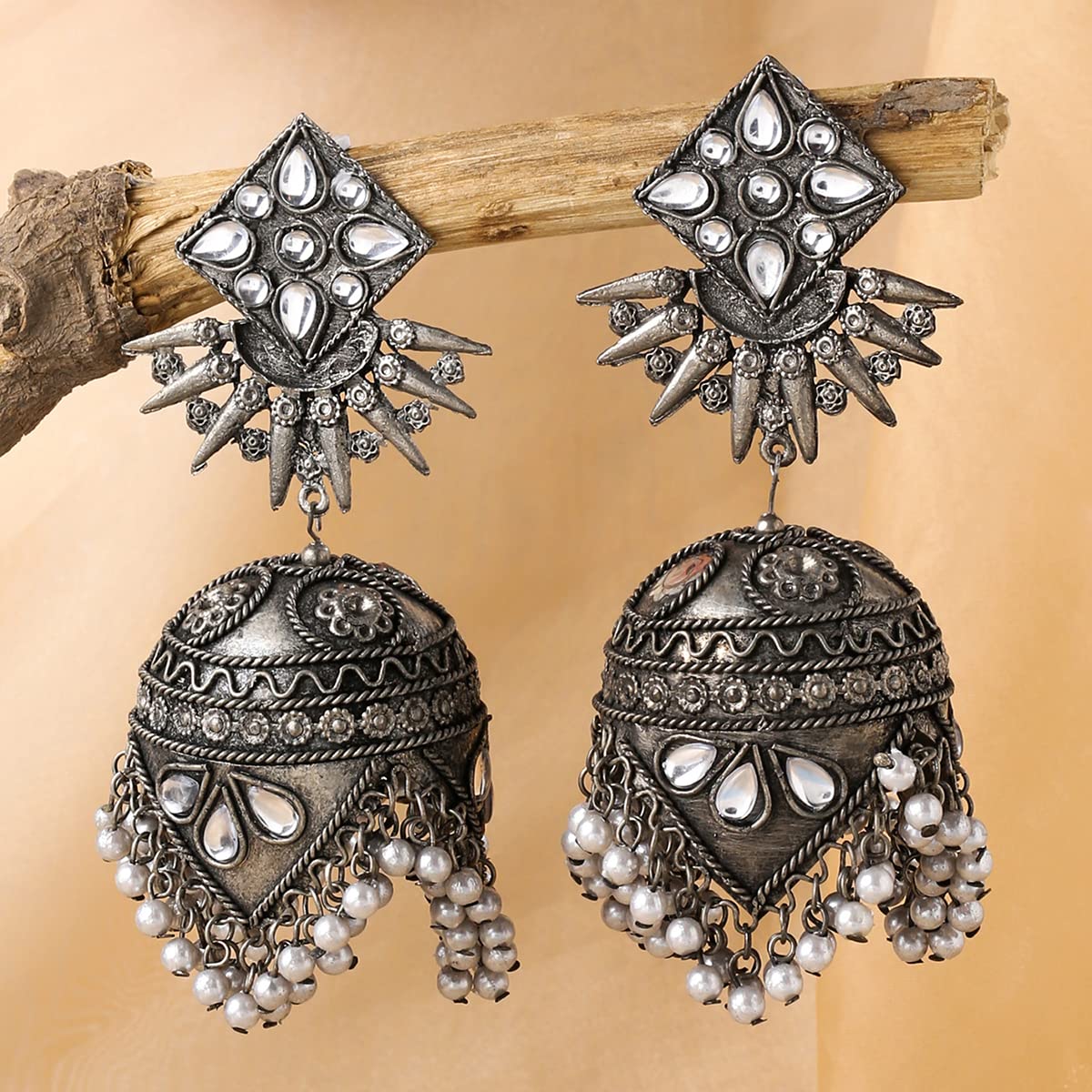 Woma Oxidised Plated Jhumki Earrings - 11451083