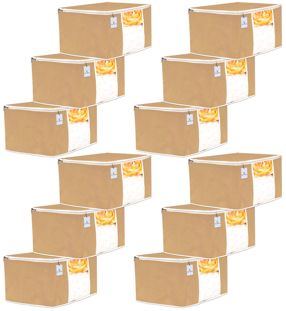 Kuber Industries 12 Piece Non Woven Underbed Storage Bag, Storage Organiser, Blanket Cover with Transparent Window, Extra Large, Brown CTKTC134838