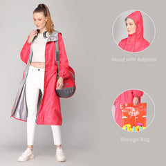 THE CLOWNFISH Polyester Raincoats For Women Rain Coat For Women Raincoat For Ladies Waterproof Reversible Double Layer. Brilliant Pro Series (Red, Xx-Large)