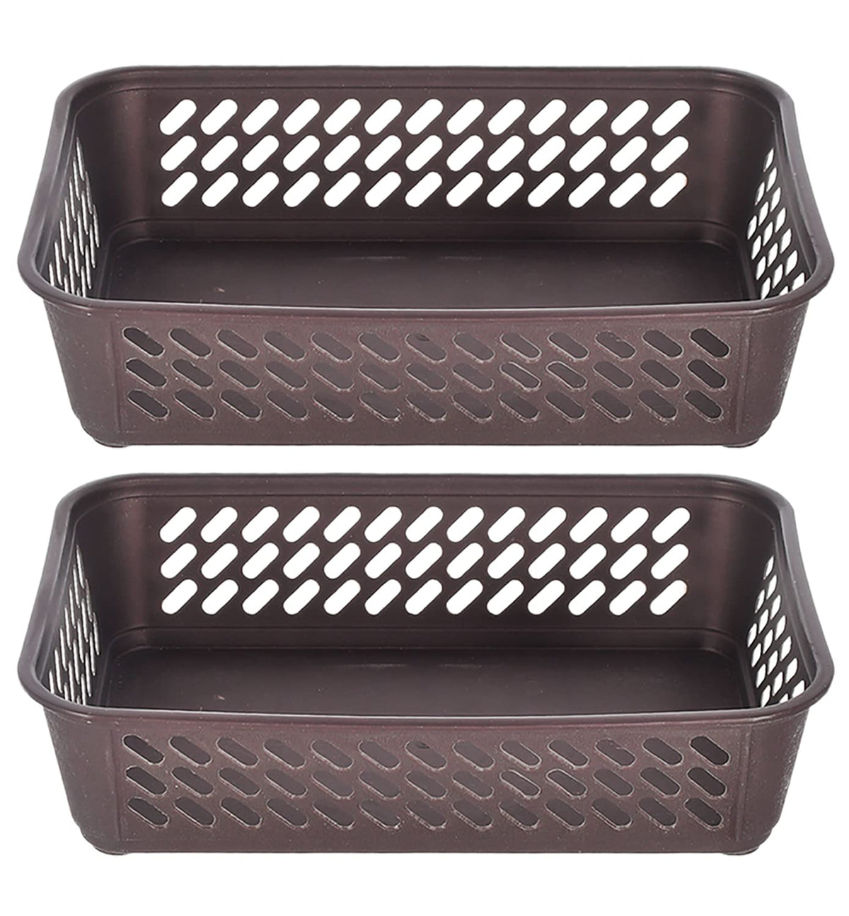Heart Home Multipurposes Super Tidy Plastic Basket, Organizer for Kitchen, Countertops, Cabinets, Bathrooms- Pack of 2 (Brown) -46KHH0264,Standard