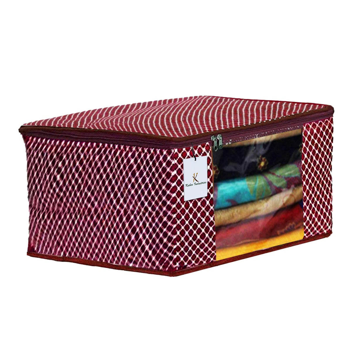 Kuber Industries Polka Dots 1 Piece Cotton 3 Layered Quilted Saree Cover (Maroon) - CTKTC031051