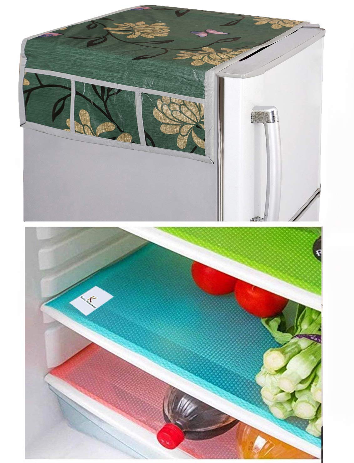 Kuber Industries PVC 3 Pieces Fridge Mats and 1 Piece Fridge Top Cover (Green)-CTKTC32738