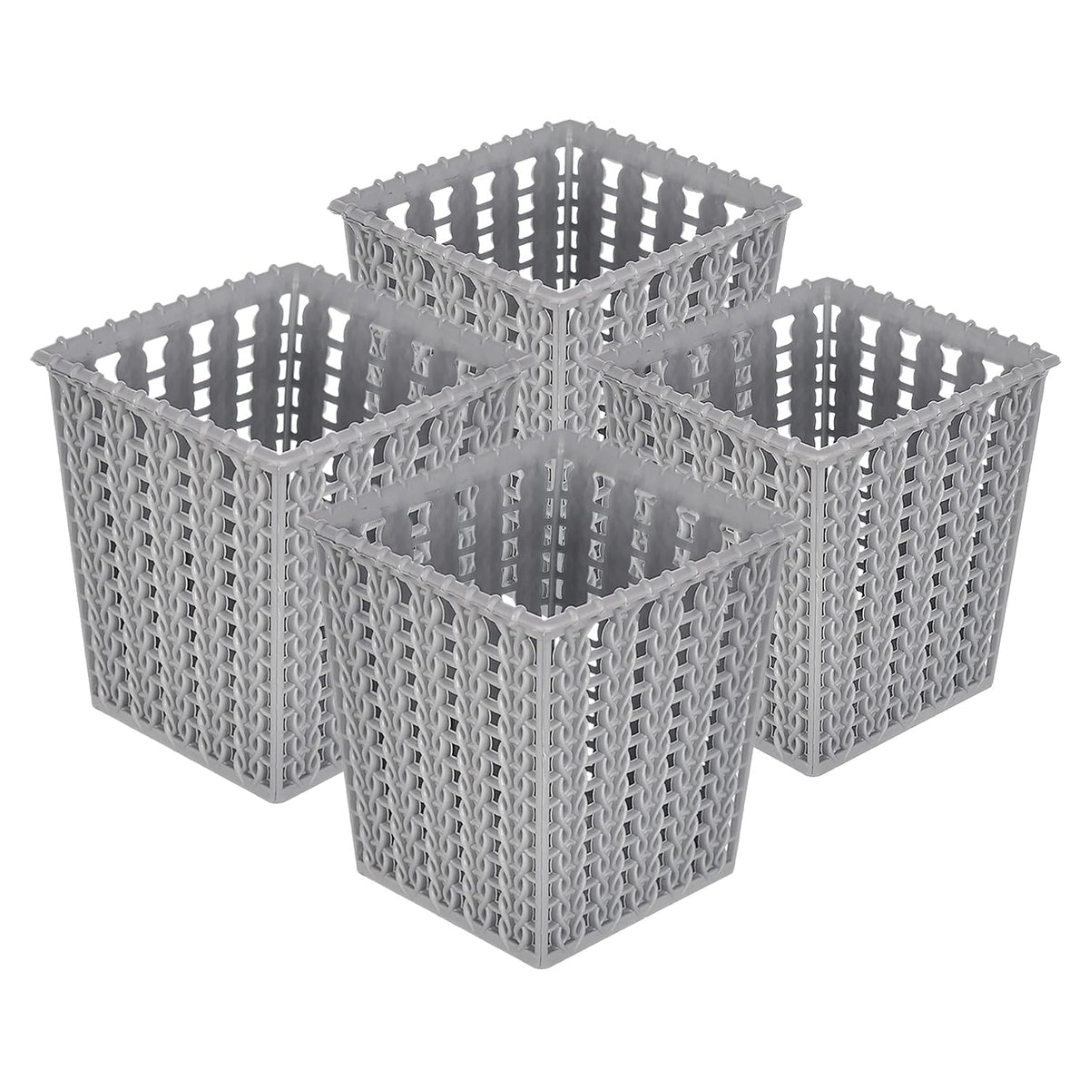 Kuber Industries Pen or Pencil Holder|M5 Plastic Storage Organizer|Square Cutlery Holder|Stationery Holder for Office & Home|Pack of 4 (Grey)