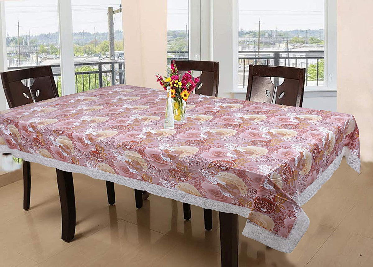 Kuber Industries Checkered PVC 6 Seater Dining Table Cover - Brown (CTKTC05151)