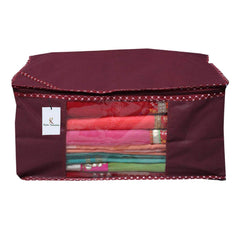 Kuber Industries 9 Piece Non Woven Fabric Saree Cover Set with Transparent Window, Extra Large, Maroon-CTKTC31866