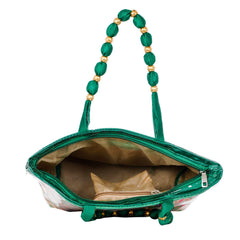 Kuber Industries Floral Design Silk Laminated Embroidered Women's Handbag (Green) - CTKTC23125