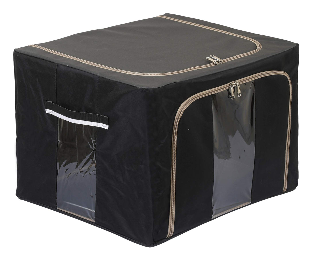 Kuber Industries Steel Frame Storage Box/Organizer For Clothing, Blankets, Bedding With Clear Window, 88Ltr. (Black & Grey)-44KM0325