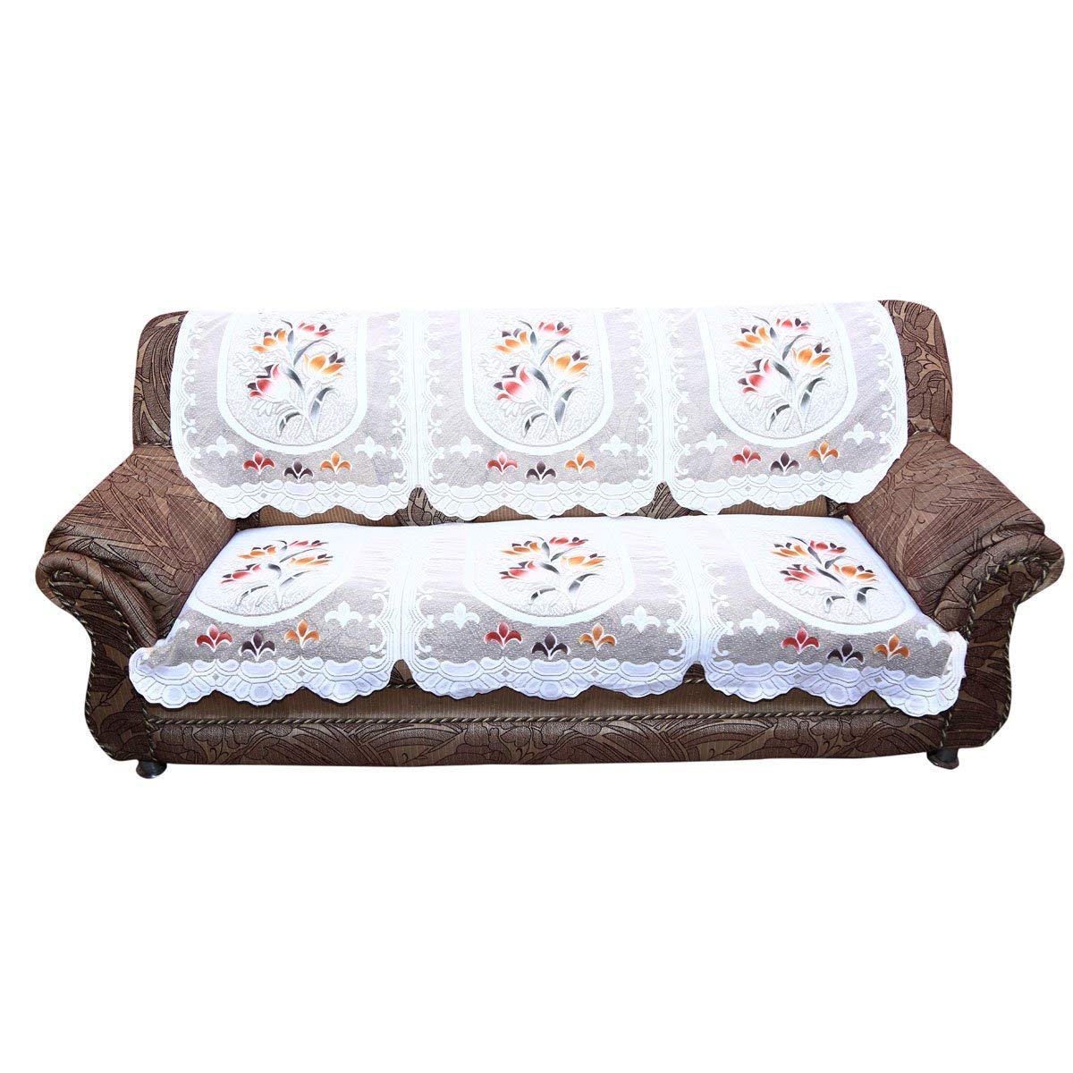 Kuber Industries Cotton Flower 5 Seater Sofa Cover Set (CTKTC28709, Cream, Standard) - 6 Pieces