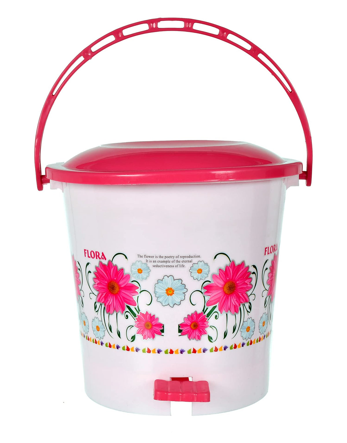 Kuber Industries Flower Printed Plastic Pedal Dustbin, 5 Ltr (White)