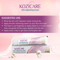 Kozicare Skin Lightening Non-Sticky Cream Lotion | Enriched with 3% Kojic Acid, 1% Alpha Arbutin, 1% Glutathione, 2% Niacinamide, 2% Vitamin C | Best for Melasma, Pigmentation, Dark/Age Spots, Uneven Skin Shade - 15gm (New Formula)