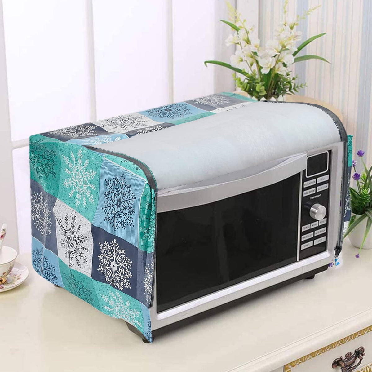 Kuber Industries PVC Check Printed Microwave Oven Cover,23 LTR. (Sky Blue)-50KM01252
