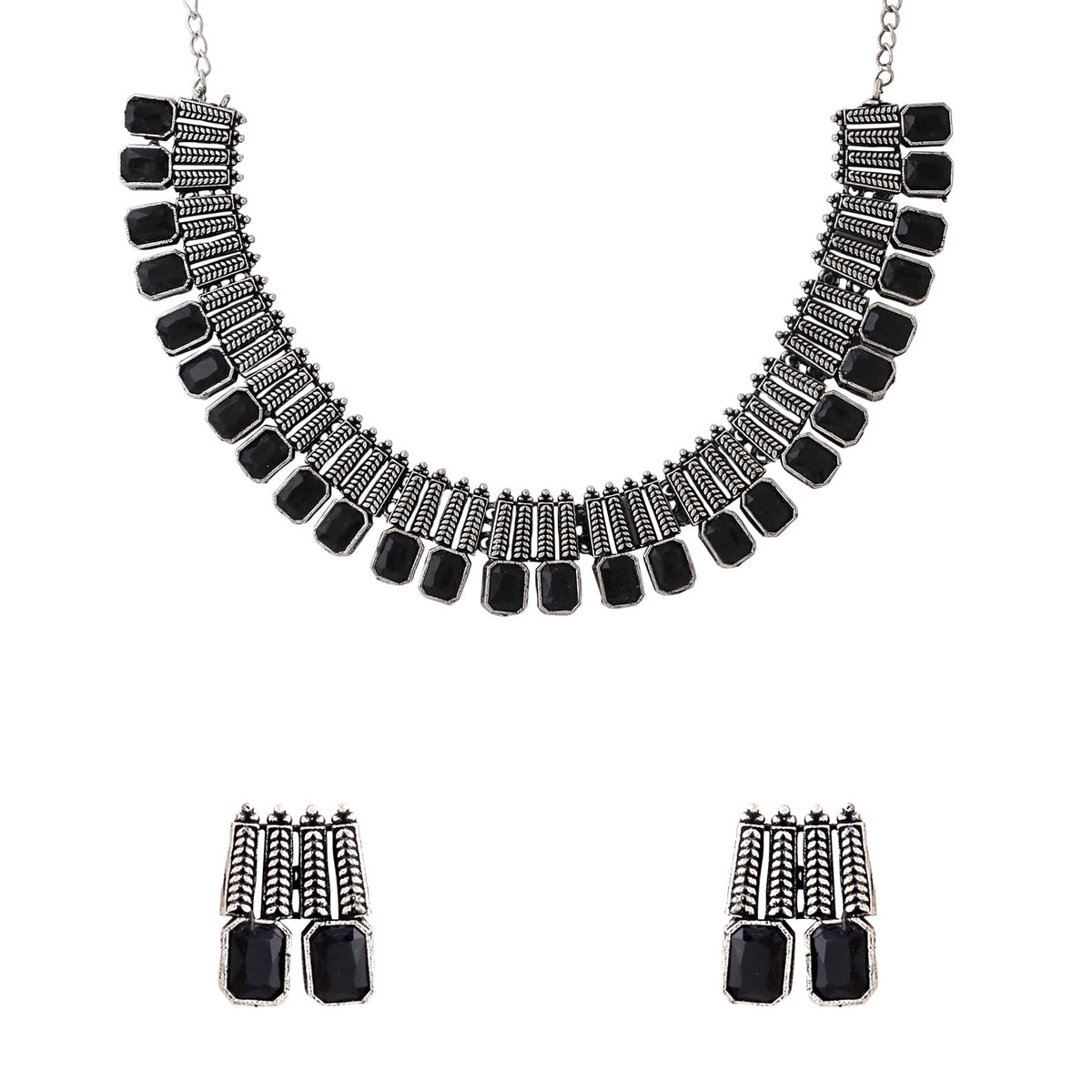 Yellow Chimes Necklace for Women and Girls Silver Oxidised Necklace for Women | Stone Studded Oxidised Silver Choker Necklace for women | Birthday Gift for girls and women Anniversary Gift for Wife