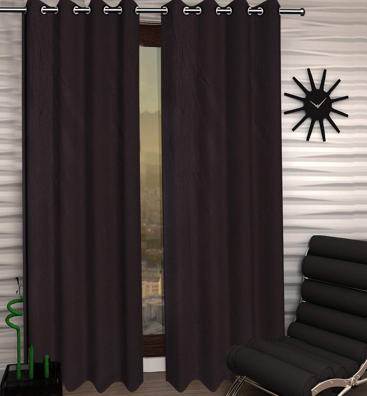 Kuber Industries 2 Pieces Polyester Eyelet Door Curtain 7 Feet (Brown)-Ctktc14241