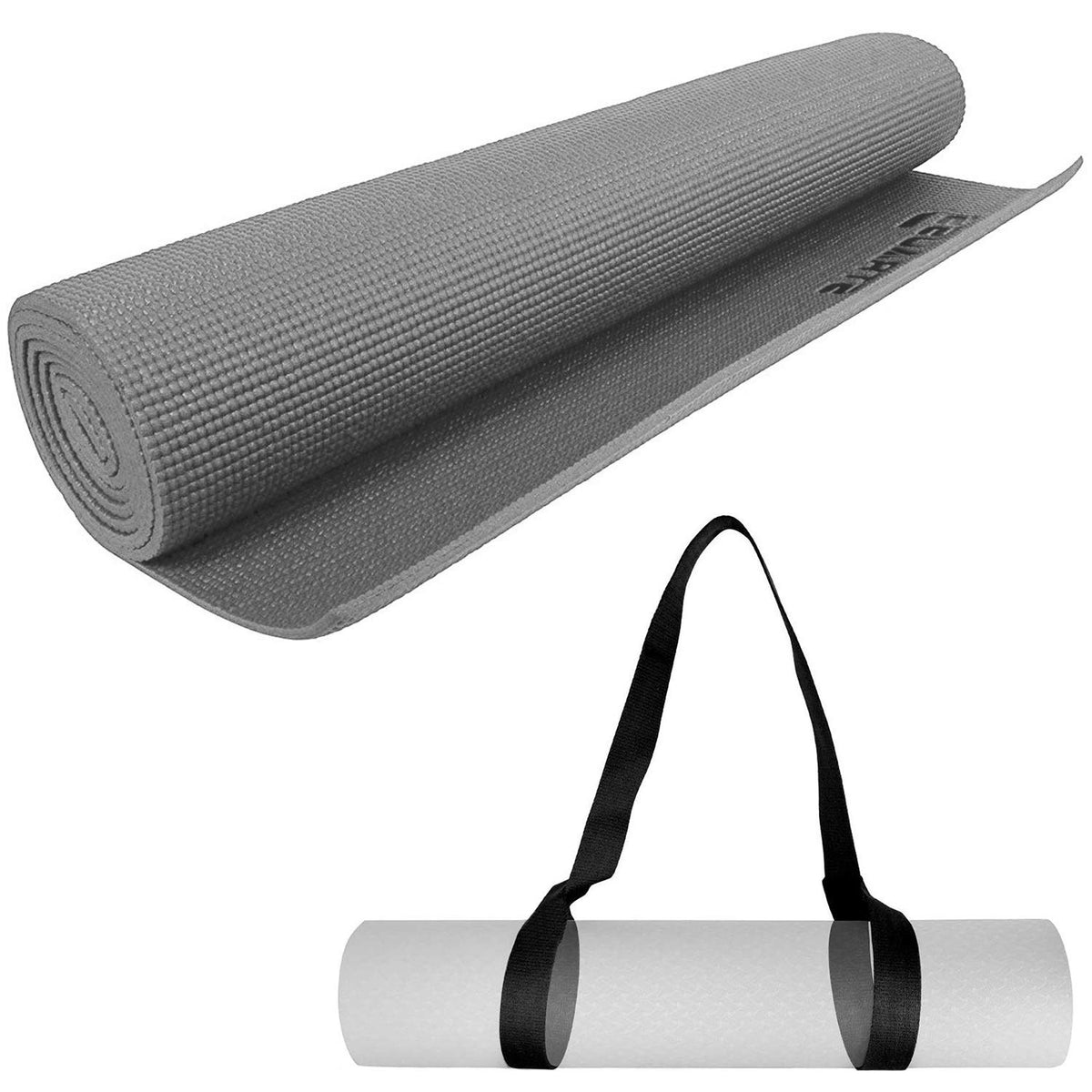 Strauss Yoga Mat, 6mm (Grey) and Anti-Slip Yoga Towel (Purple)