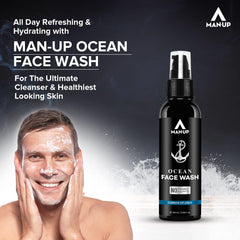 Man-Up Ocean Face Wash Essence of Aqua | For Acne, Black Heads, Pimple, Oily & Sensitive Skin | All Day Refreshing & Long-Lasting Freshness with Menthol for Men – 100ml