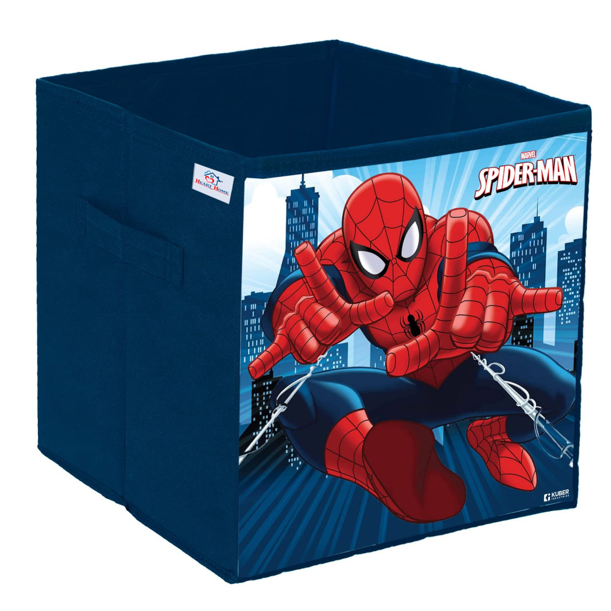 Heart Home Marvel Spiderman Print Durable & Collapsible Square Storage Box|Clothes Organizer With Handle,.(Navy Blue)