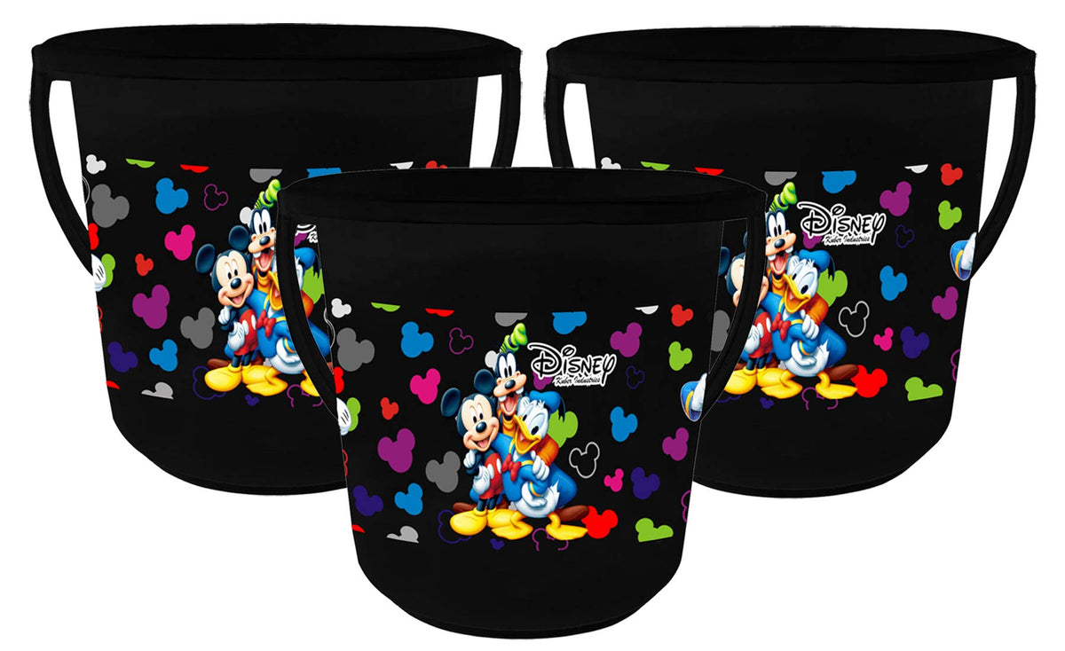 Kuber Industries Disney Team Mickey Print Multipurpose Plastic Bucket,16 LTR (Black)-Pack of 3 -HS_35_KUBMARTS17400