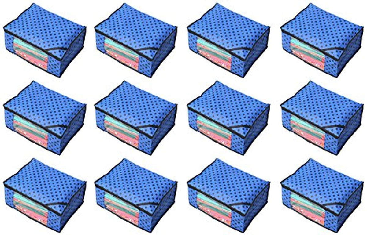 Kuber Industries Polka Dots Designer 12 Piece Non woven Saree Cover Set, Royal Blue