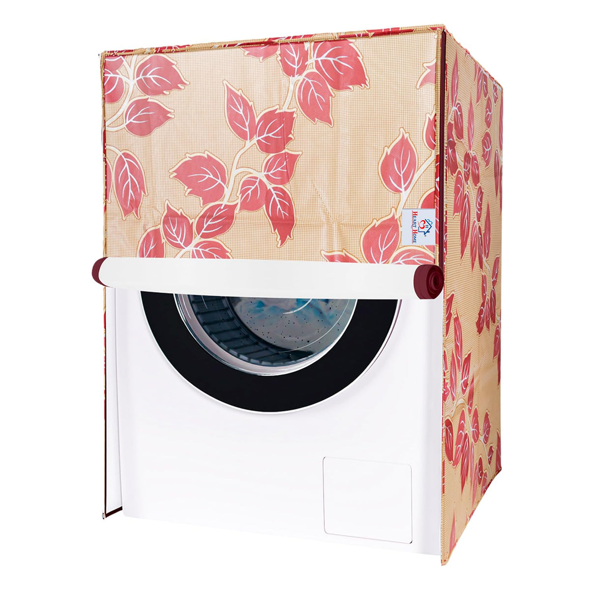 Heart Home Washing Machine Cover | Leaf Print Washing Machine Cover | PVC | Front Load Washing Machine Cover | Red
