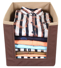 Kuber Industries 2 Pieces Non Woven Wardrobe Cloths Organizer-Shirt Stacker Storage Box (Brown & Light Brown)-KUBMART11317