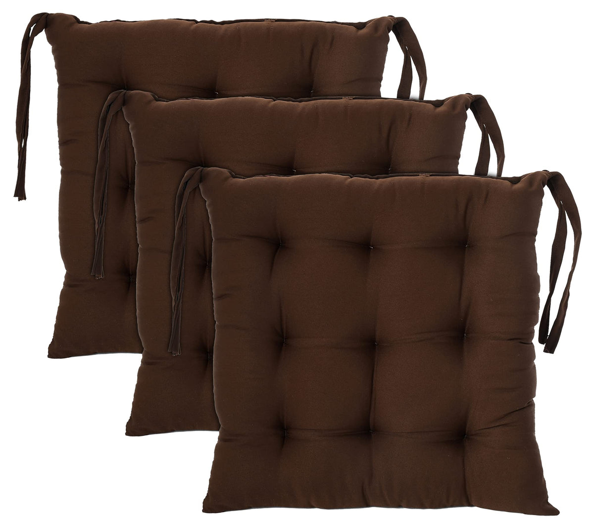 Kuber Industries Microfiber Square Chair Pad Seat Cushion for Car Pad, Office Chair, Indoor/Outdoor, Dining Living Room, Kitchen with Ties-Pack of 3, 18 * 18 Inch (Brown)