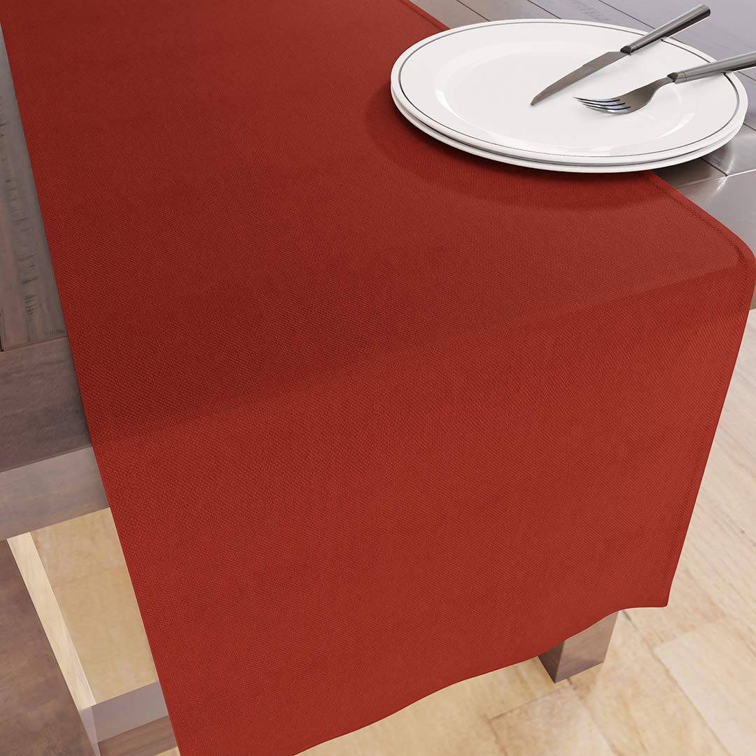 Encasa Home Dining Table Runner Plain Cotton Dyed - 4 and 6 Seaters (40 x 230 cm, Brick)