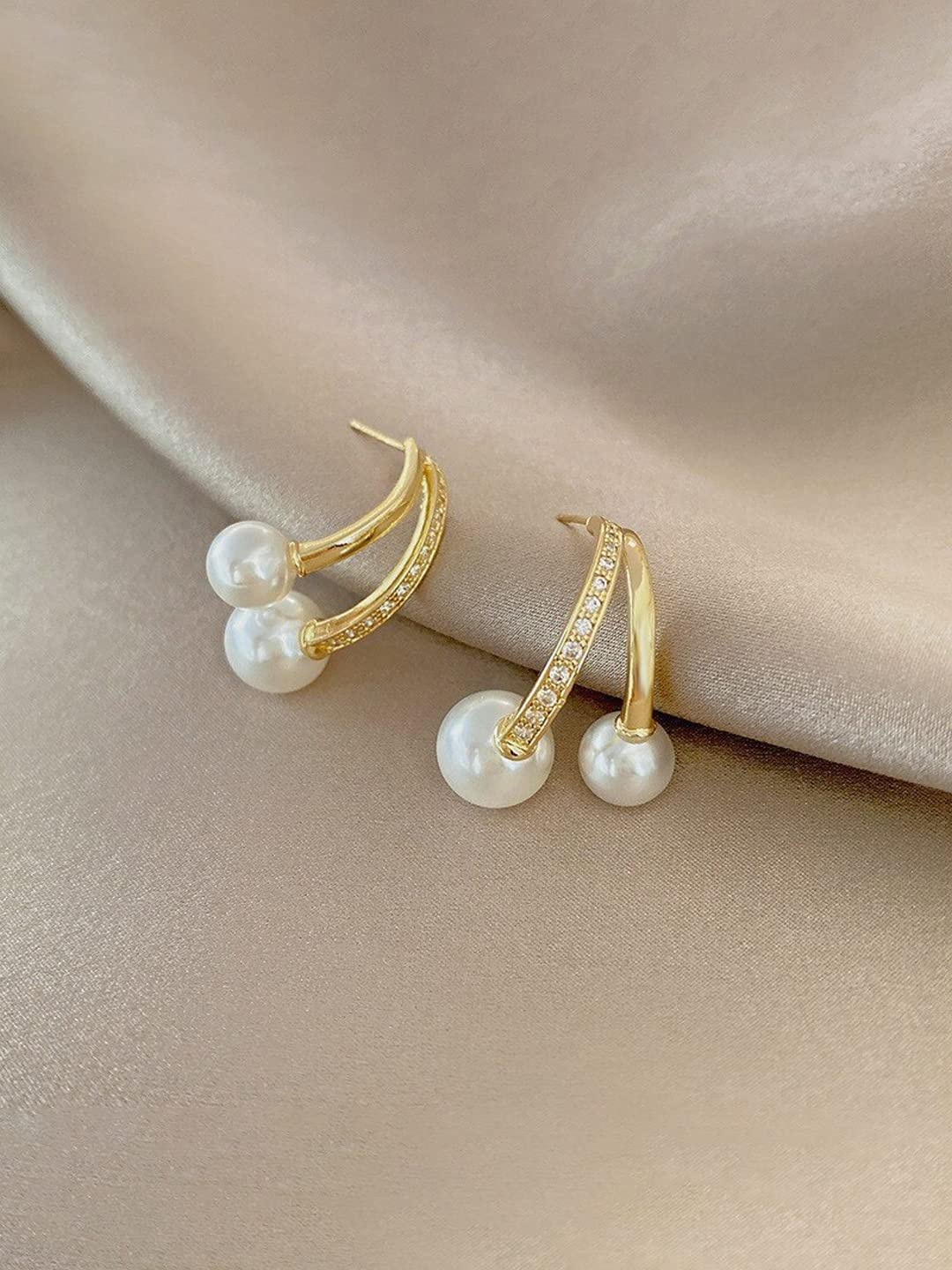Yellow Chimes Earrings For Women Gold Tone Contemporary Stud Pearl Hanging Drop Earrings For Women and Girls