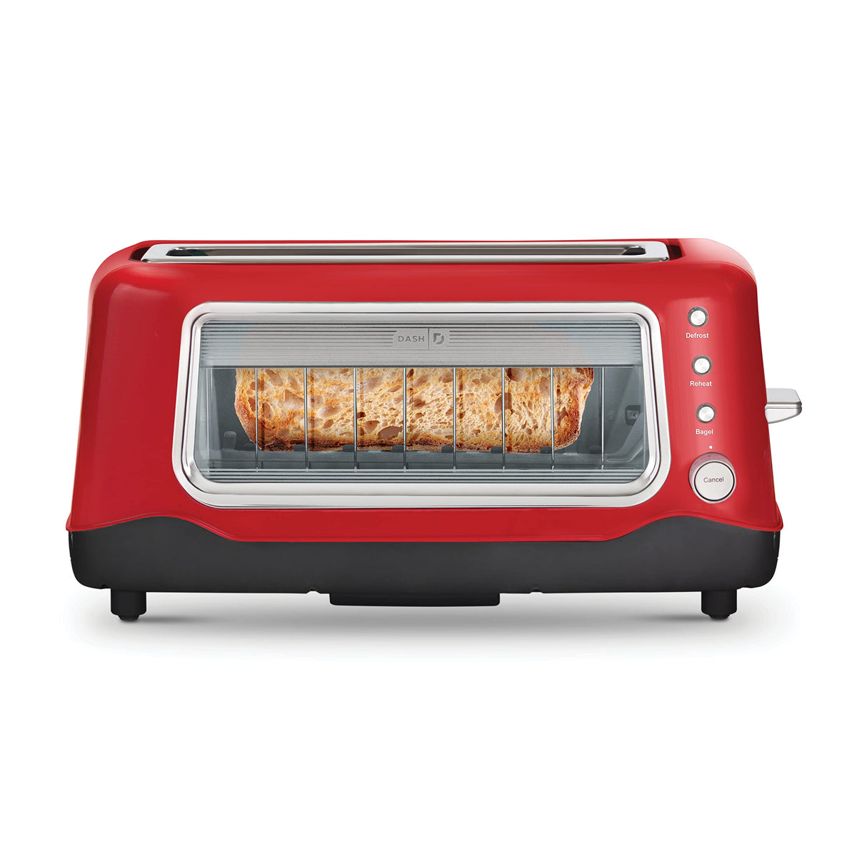 Dash Pop Up Bread Toaster (Red) with Wide Slot for any bread- Sourdough, Multigrain, Bagel | 7 Browning Levels with Defrost & Reheat, Removable Crumb Tray | inc. 1 year WARRANTY | 1100 W