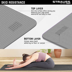 Strauss Anti Skid EVA Yoga Mat with Carry Bag, 6mm, (Grey)