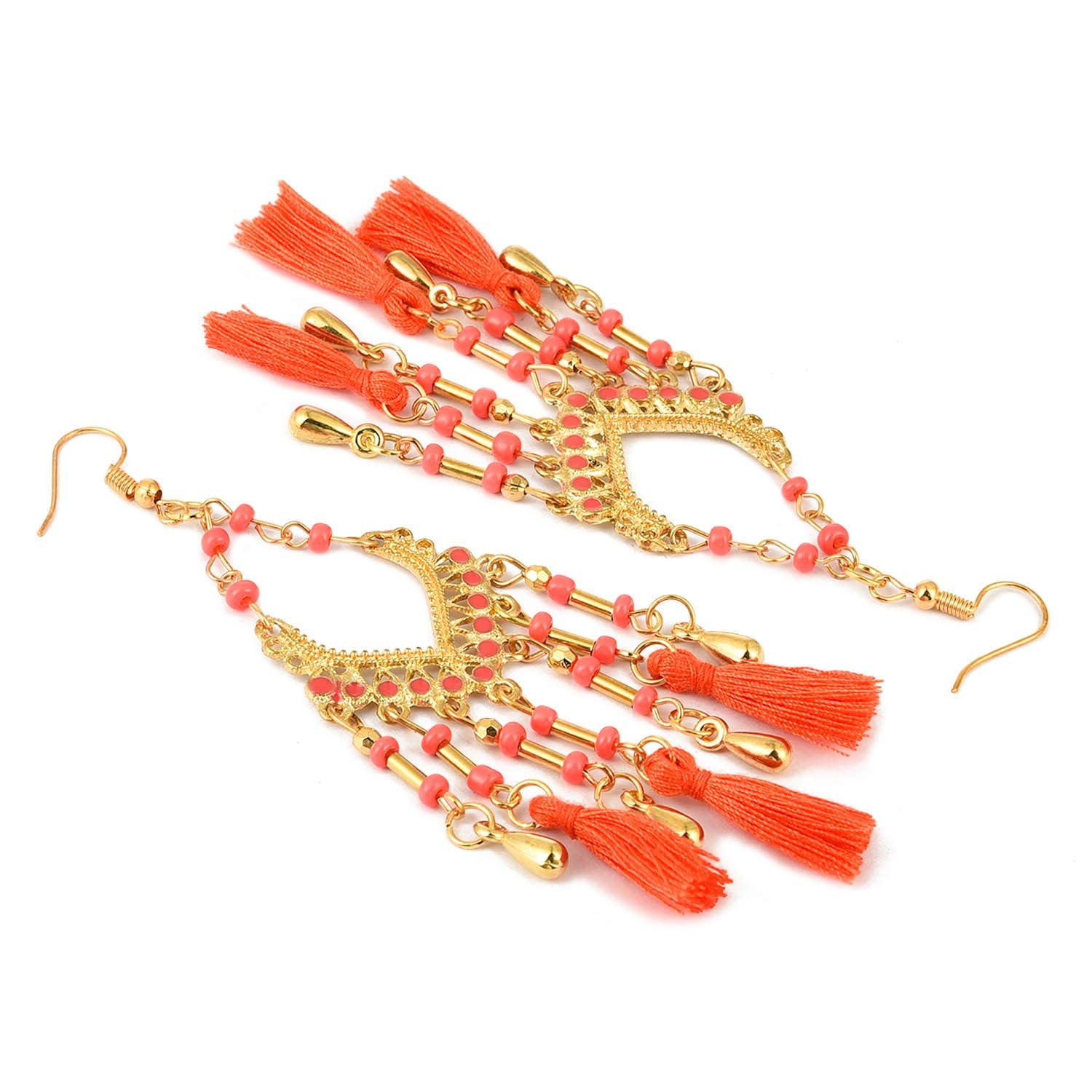 Yellow Chimes Fancy Party ware Beads Fabric Tassel Earring for Women And Girls