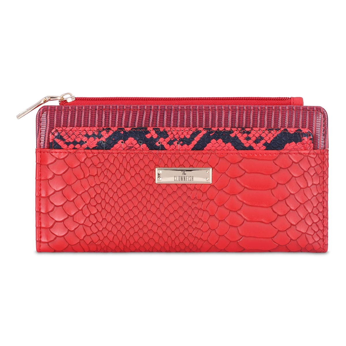 THE CLOWNFISH Prospera Collection Crocodile Finish Faux Leather Bi-Fold Womens Wallet Clutch Ladies Purse with Separate Multiple Cards Holder (Crimson Red)
