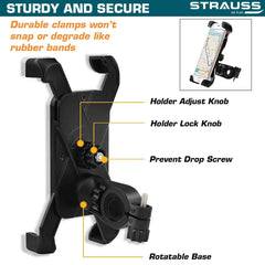 Strauss Bike Mobile Holder - Adjustable 360¬¨‚àû Rotation Bicycle Phone Mount - Bike Accessories - Bike Phone Holder (Black)