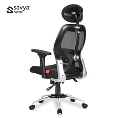 SAVYA HOME Apollo High Back Ergonomic Office Chair with 3D Adjustable Arms and Anyposition Tilt Lock Mechanism (2D Lumbar Support & Contoured Meshback, Black, 1 Piece)