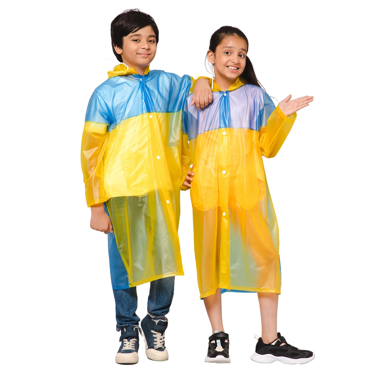 THE CLOWNFISH Puddle Jumper Series Unisex Kids Waterproof Single Layer PVC Longcoat/Raincoat with Adjustable Hood. Age-4-5 Years (Fluoroscent Pink)