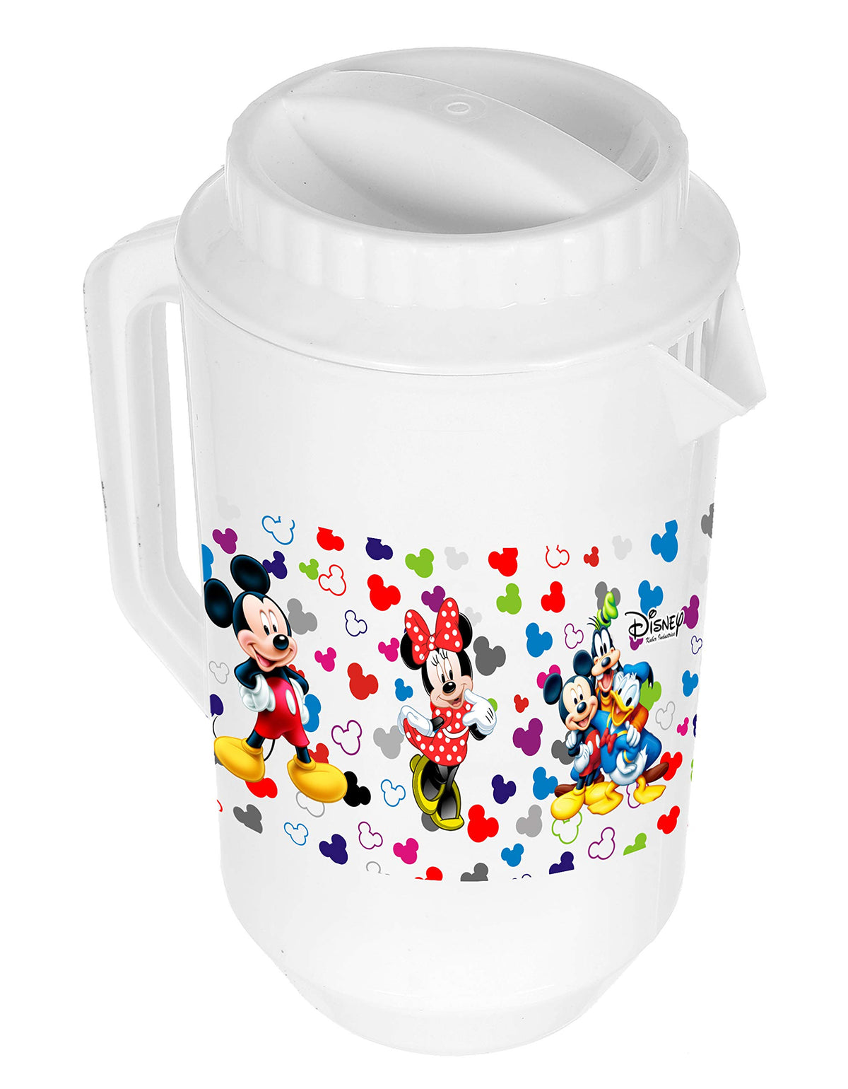 Kuber Industries Mickey & Friends Print Unbreakable Plastic Water Jug with Lid for Home, Kitchen, Office 2 Liter (White)