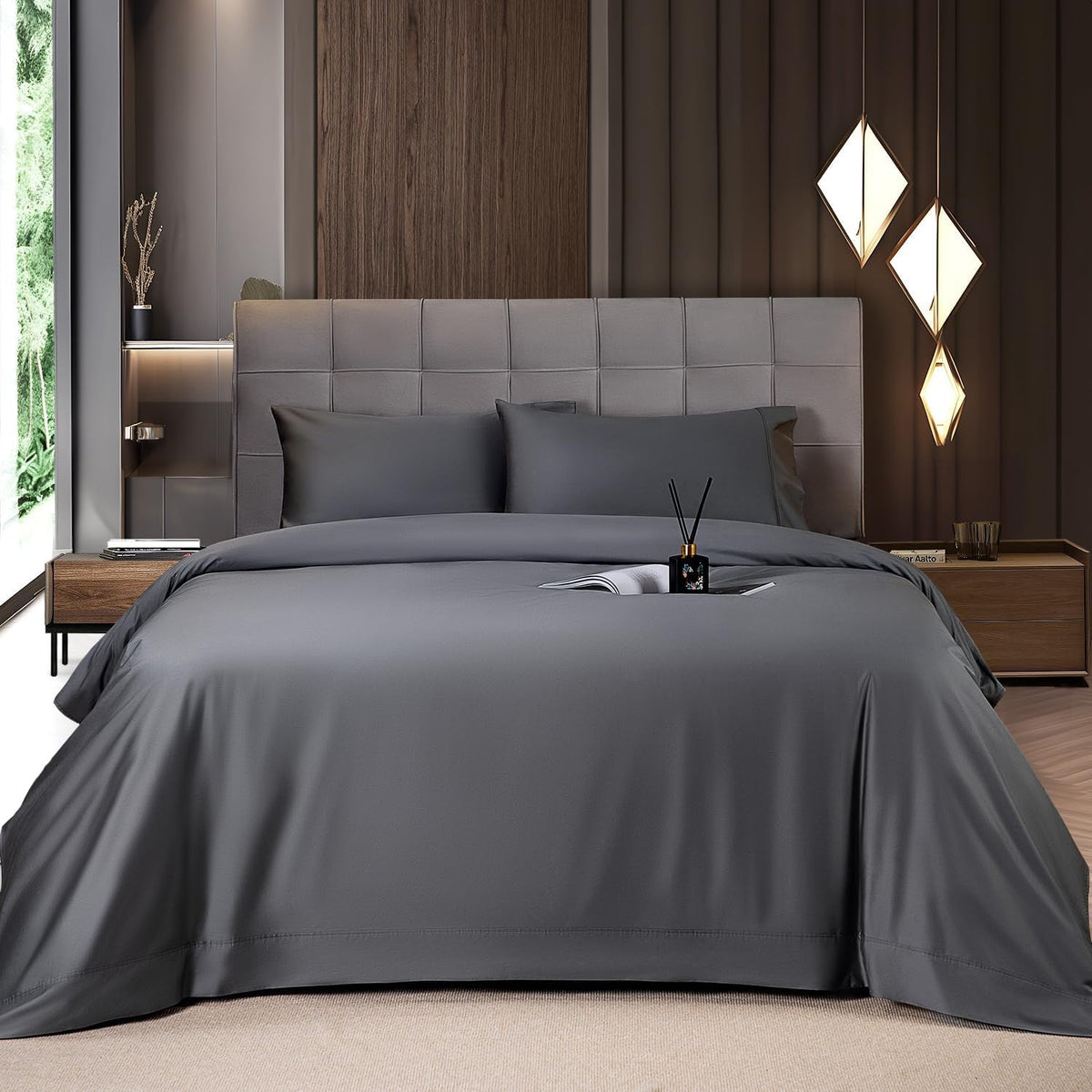 Mush 100% Bamboo Bedsheet for King Size bed with 2 Pillow covers | Luxuriously Soft, Breathable and Naturally Anti Microbial Thermoregulating Bed sheet 400TC (Charcoal Grey)