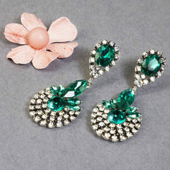Yellow Chimes Danglers Earrings for Women Green Crystal Earrings Elegant Silver Plated Crystal Drop Earrings For Women and Girls.