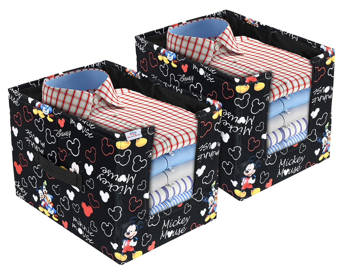Heart Home Mickey Mouse Print Non-Woven Small Storage Box/Organizer For Home Decor- Pack of 2 (Black) 54HH4223.