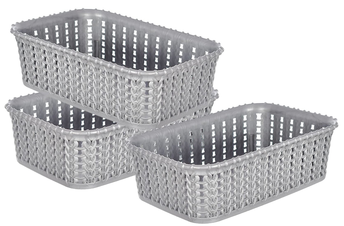 Heart Home Multiuses Small M 15 Plastic Tray/Basket/Organizer Without Lid- Pack of 3 (Grey) -46KHH0121, Standard
