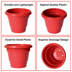 Kuber Industries Solid 2 Layered Plastic Flower Pot|Gamla for Home Decor,Nursery,Balcony,Garden,8"x 6",Pack of 4 (Red)