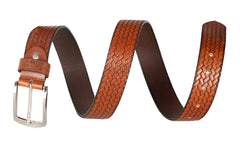 THE CLOWNFISH Men's Genuine Leather Belt with Textured/Embossed Design-Copper Brown (Size-40 inches)