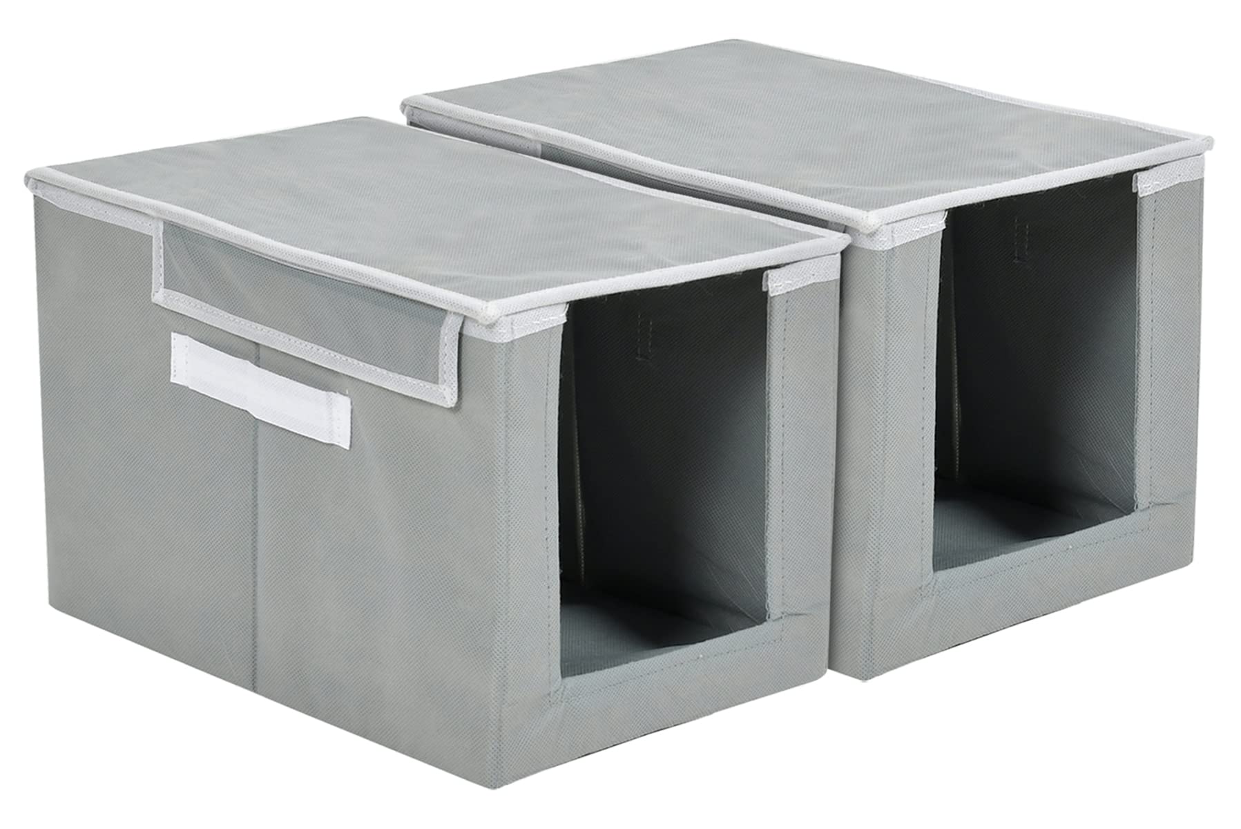 Kuber Industries Non-Woven Cloth Stacker Wardrobe Organizer/Bin With Carrying Handle & Lid- Pack of 2 (Grey)-HS43KUBMART26882